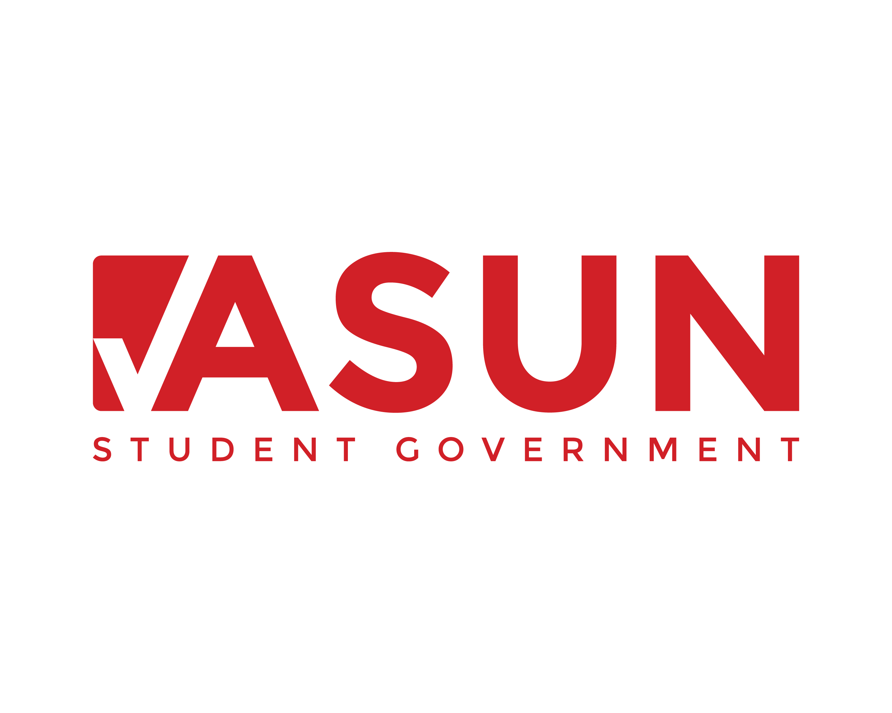 ASUN Student Government red logo with bold text and geometric design.