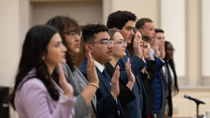ASUN Senators take the oath of office at inauguration at the Nebraska Union Ballroom on Thursday, April 17, 2025, in Lincoln.