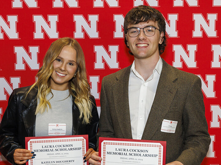 In 2024, Katelyn Dougherty (l) and Fin Rail (r) were the recipients of the Laura Cockson Memorial Scholarship. [Mike Jackson | Student Life Marketing and Communication]
